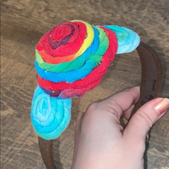 (CLOSET CLOSING FINAL SALE) Handmade Upcycled Tshirt Rainbow Flower Headband - Picture 4 of 4